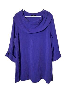 Yushi purple cowl neck crinkle art to wear tunic top womens XL/1X drape